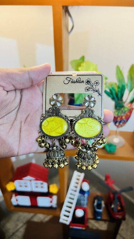 Yellow Oxidized Statement Jhumka