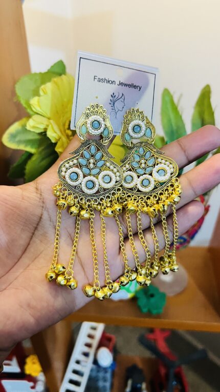 Kashmiri Sky Blue Pearl Designer Earrings