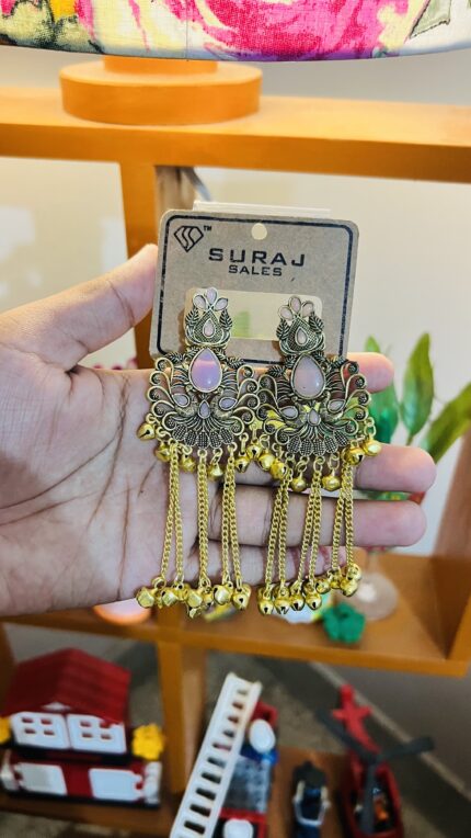 Kashmiri Blush Pink Royal Chandbali Earrings