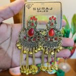 Kashmiri Ruby Red Traditional Earrings