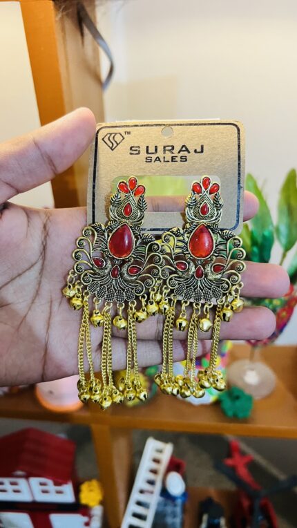 Kashmiri Ruby Red Traditional Earrings