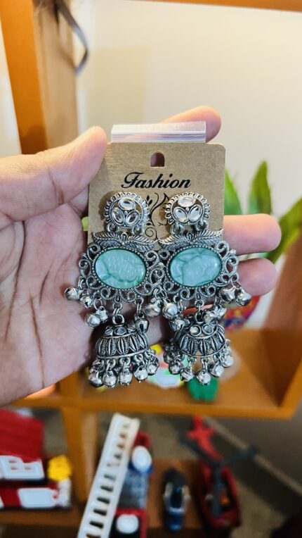 Mint Green Oxidized Jhumka