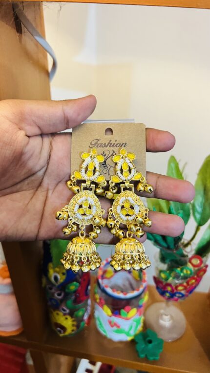Kashmiri premium Sunshine Yellow Golden Jhumka