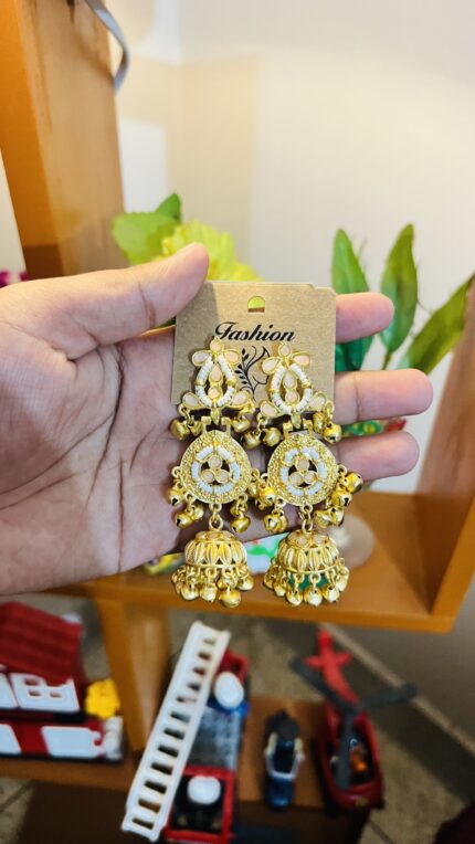 Kashmiri Premium  Blush Pink Golden Jhumka