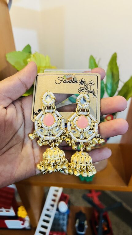 Premium Kashmiri Peach Stone Designer Jhumka
