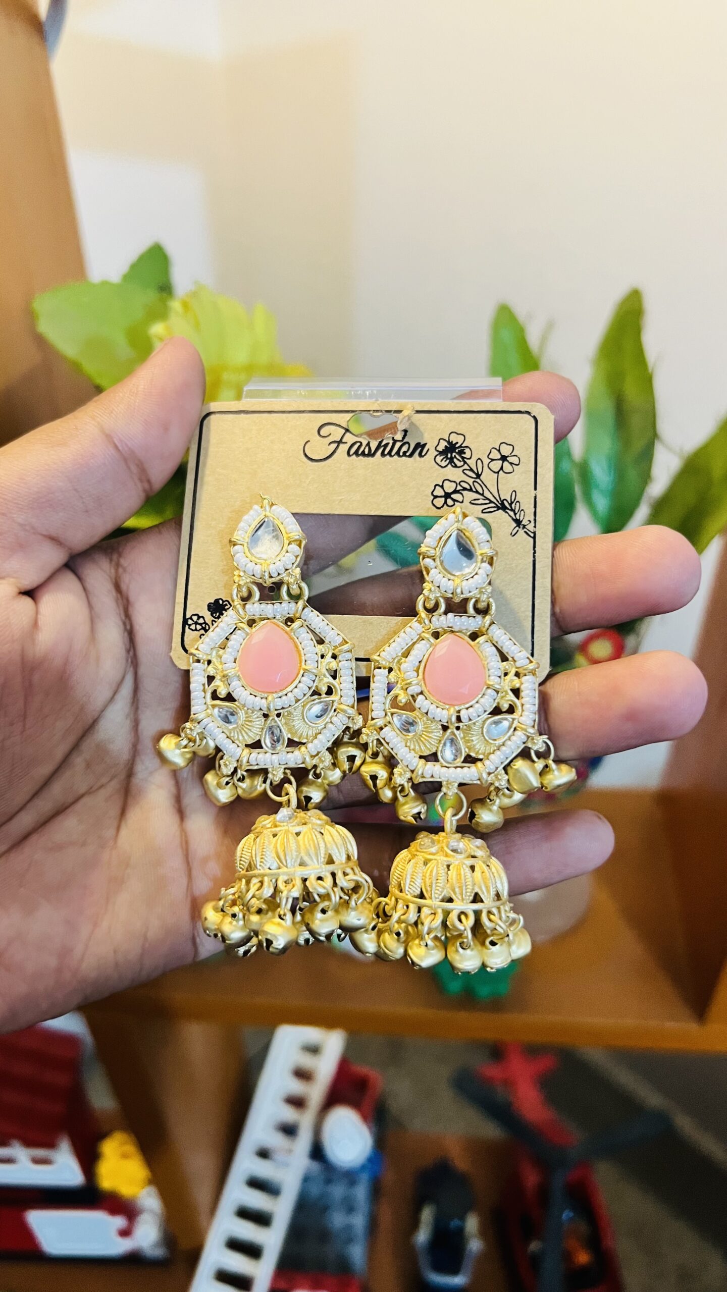 IMG_6089 Premium Kashmiri Peach Stone Designer Jhumka - Image 1