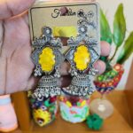 Oxidized Yellow Stone Jhumka