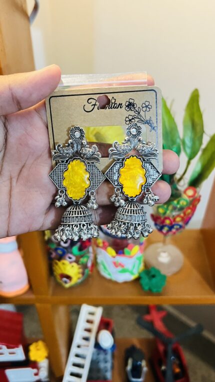 Oxidized Yellow Stone Jhumka