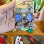 Oxidized Purple Stone Jhumka