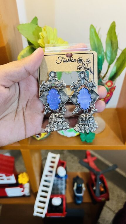 Oxidized Purple Stone Jhumka