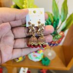Floral Antique Jhumka – Red Beads