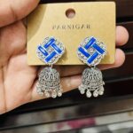 Oxidized Silver Blue Jhumka
