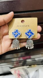 Oxidized Silver Blue Jhumka