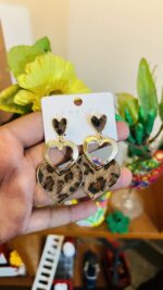 Premium Leopard Heart Drop Earrings - Image 2