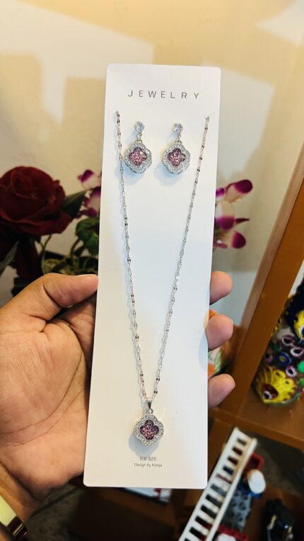 💗 Luxury Pink Clover Jewelry Set