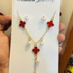 Red Clover Pearl Necklace Set