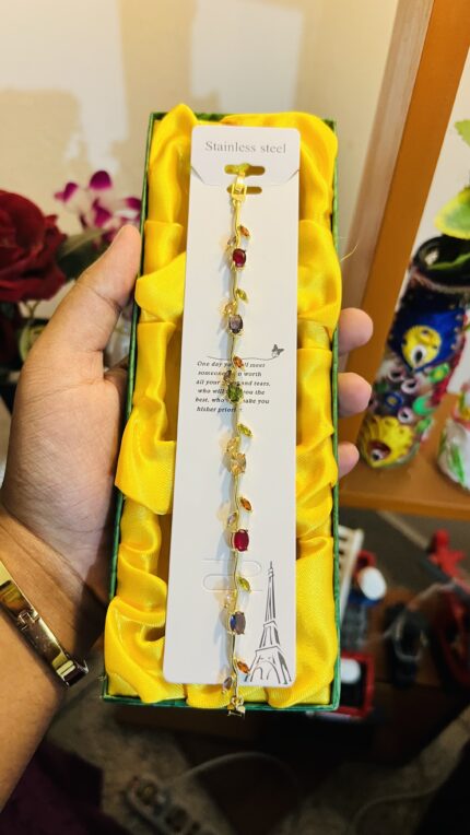 🌸 Color Stone Leaf Bracelet