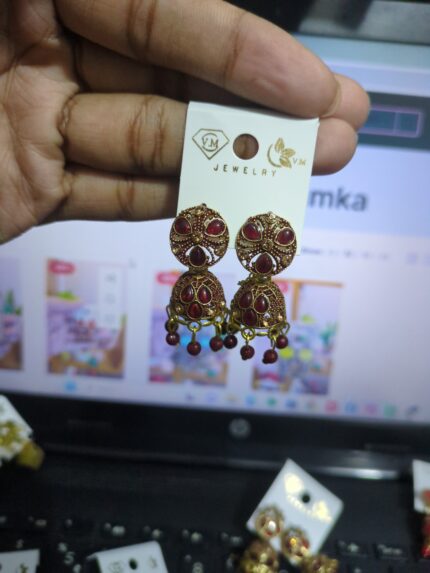 Classic Red Stone Jhumka