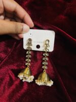 Pearl Tassel Long Jhumka Earrings - Image 2