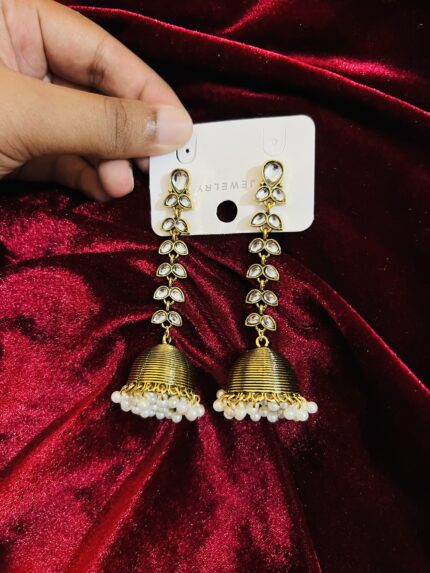 Pearl Tassel Long Jhumka Earrings